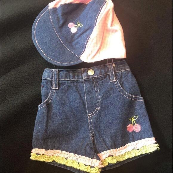 Infant Girls Blue Jean Shorts w/Ball Cap Sz 0-3 mo - Picture 1 of 2
